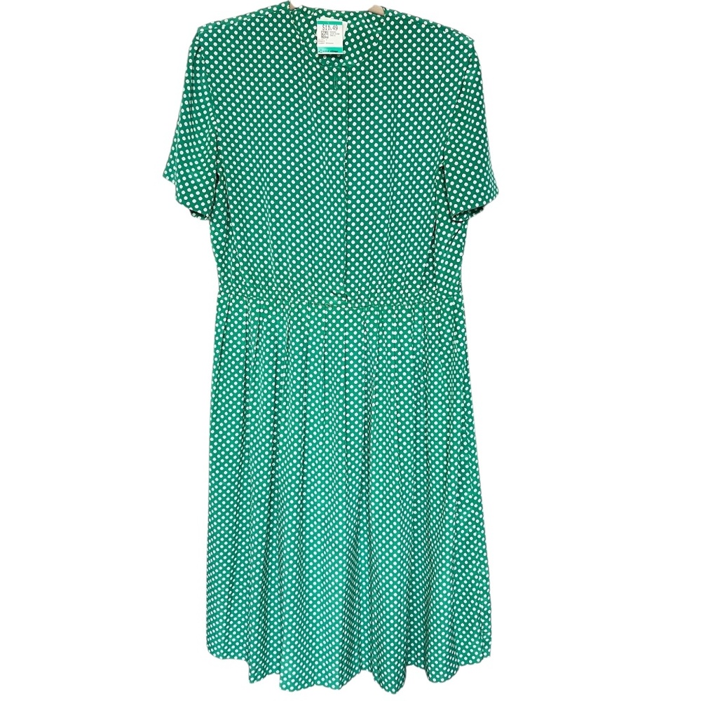 Leslie Fay Dress Petite Size L Todays Size Apr 12 Green Polka Dot Midi Vintage